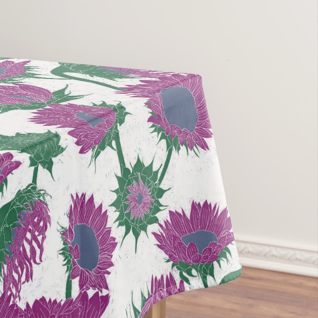 Woodblock Print Sunflower pink Tablecloth (In Situ)