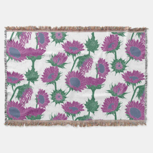 Woodblock Print Sunflower pink Throw Blanket