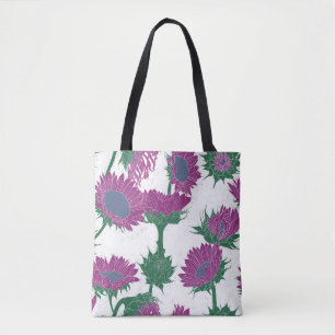 Woodblock Print Sunflower pink Tote Bag