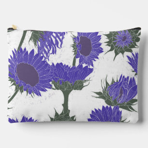 Woodblock Print Sunflower purple Accessory Pouch