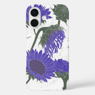Woodblock Print Sunflower purple iPhone 16 Case