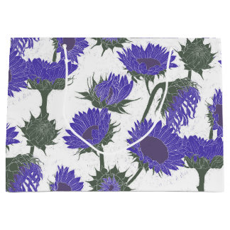 Woodblock Print Sunflower purple Large Gift Bag