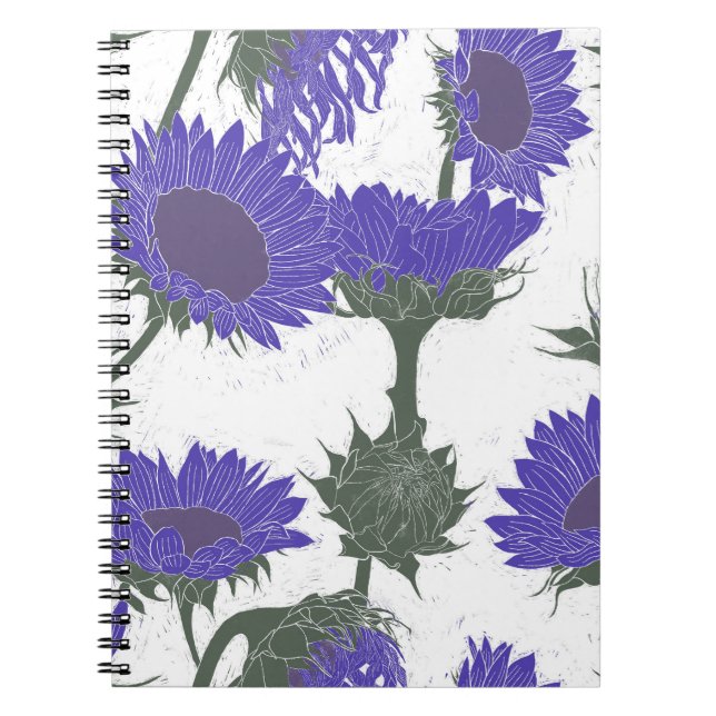 Woodblock Print Sunflower purple Notebook (Front)