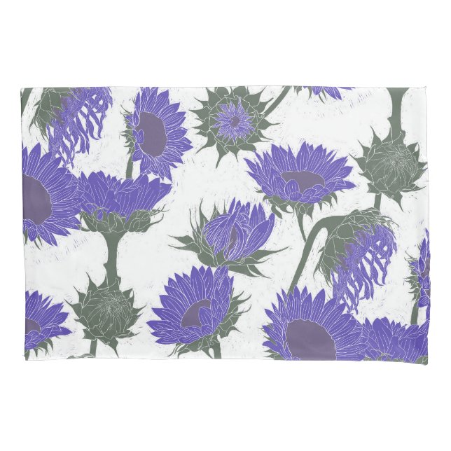 Woodblock Print Sunflower purple Pillowcase (Front-Left)