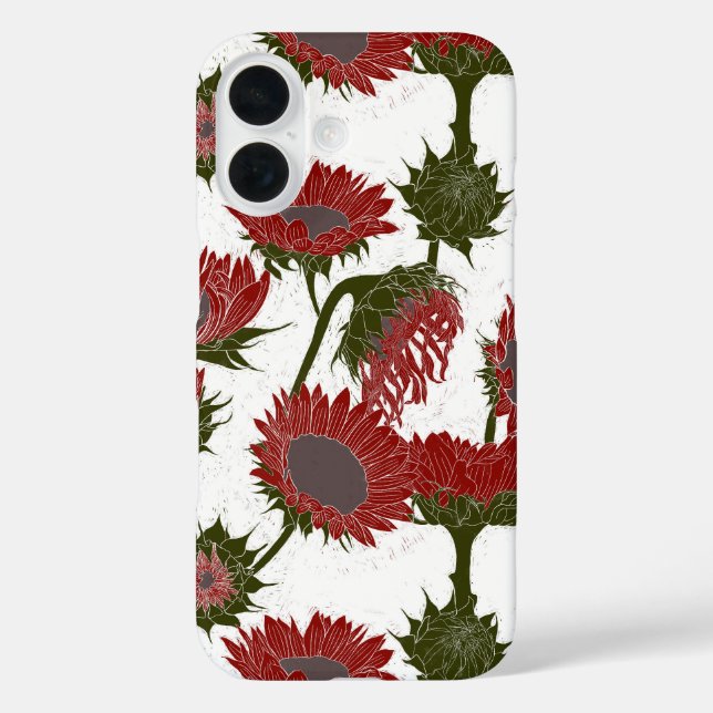 Woodblock Print Sunflower red Case-Mate iPhone Case (Back)