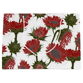 Woodblock Print Sunflower red Large Gift Bag