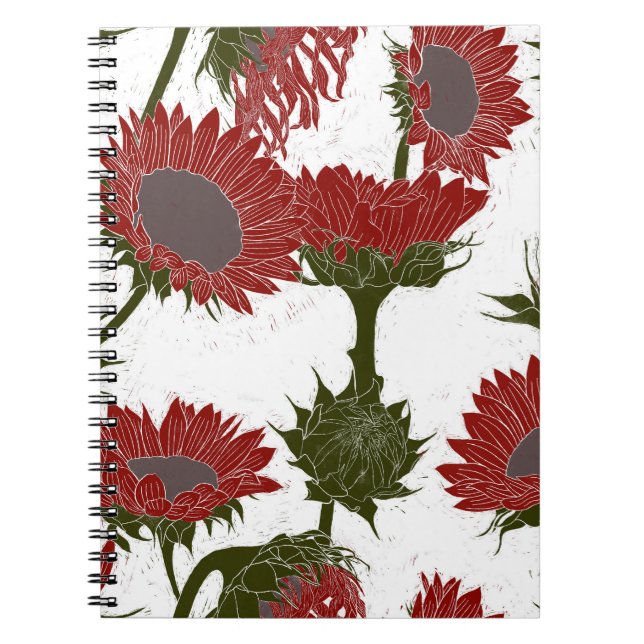 Woodblock Print Sunflower red Notebook (Front)