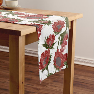 Woodblock Print Sunflower red Short Table Runner