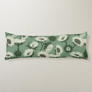 Woodblock Print Sunflower white Body Pillow