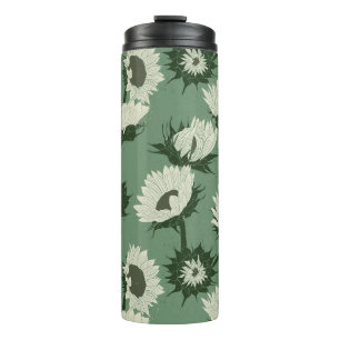 Woodblock Print Sunflower white Thermal Tumbler