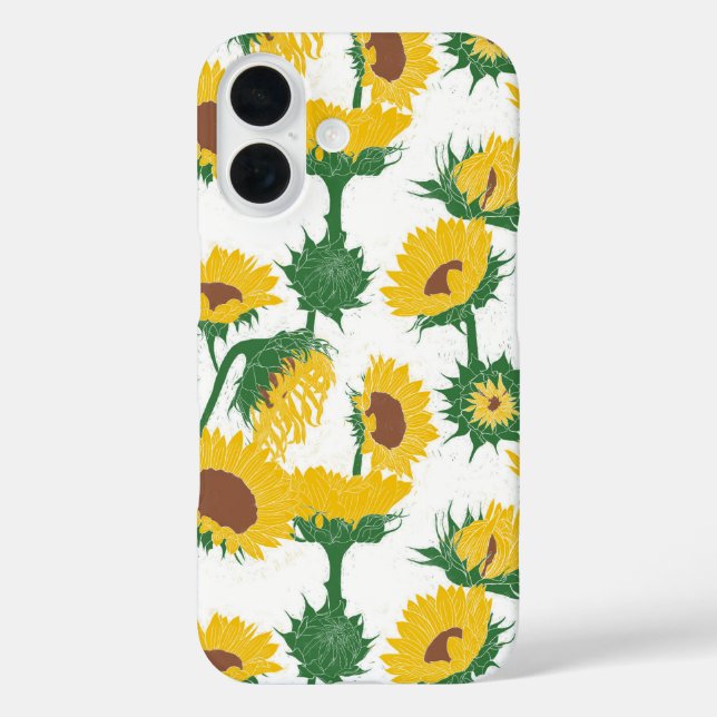 Woodblock Print Sunflower yellow Case-Mate iPhone Case (Back)