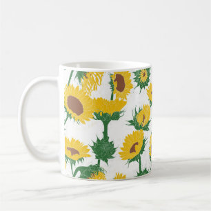 Woodblock Print Sunflower yellow Coffee Mug