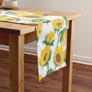 Woodblock Print Sunflower yellow Short Table Runner