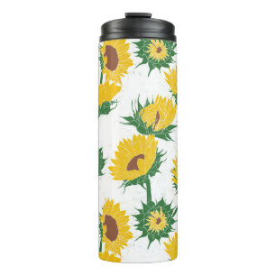 Woodblock Print Sunflower yellow Thermal Tumbler