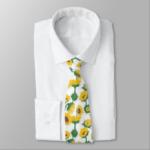 Woodblock Print Sunflower yellow Tie