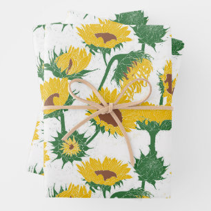 Woodblock Print Sunflower yellow Wrapping Paper Sheet