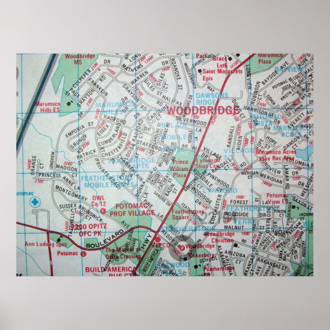 Woodbridge, VA Vintage Map Poster (Front)