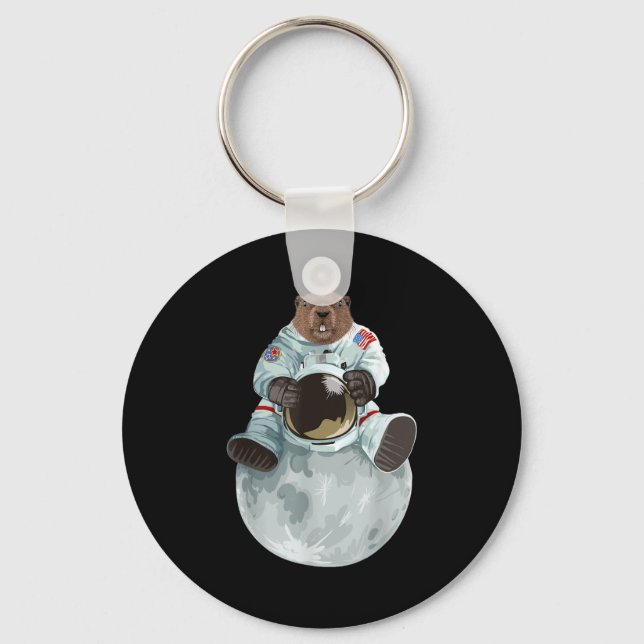 Woodchuck Astronaut Sitting Moon Space Rodents Gro Keychain (Front)