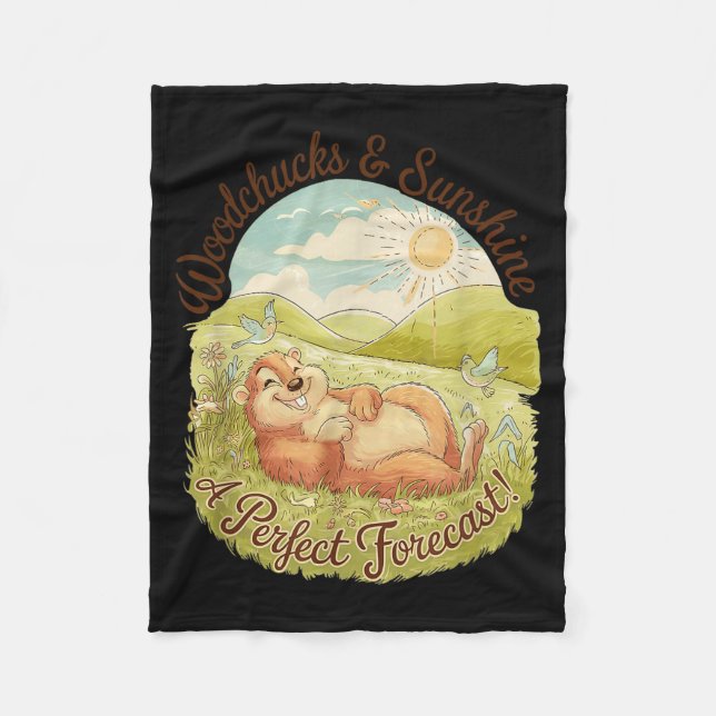 Woodchucks &amp; Sunshine Funny Groundhog Day Vint Fleece Blanket (Front)