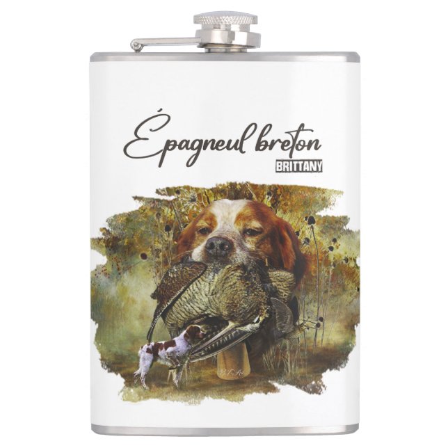 Woodcock hunting with Brittany Spaniel      Hip Flask (Front)