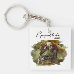 Woodcock hunting with Brittany Spaniel Keychain