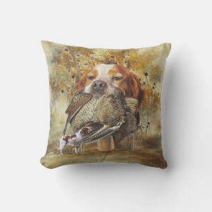Woodcock hunting with Brittany Spaniel Outdoor Pillow
