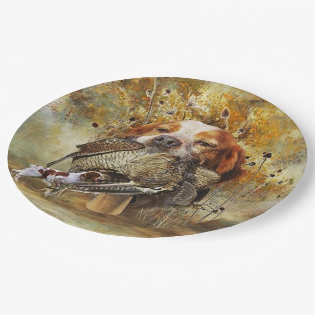 Woodcock hunting with Brittany Spaniel  Paper Plate (Angled)