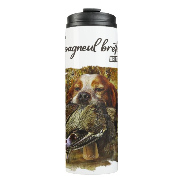 Woodcock hunting with Brittany Spaniel     Thermal Tumbler (Front)