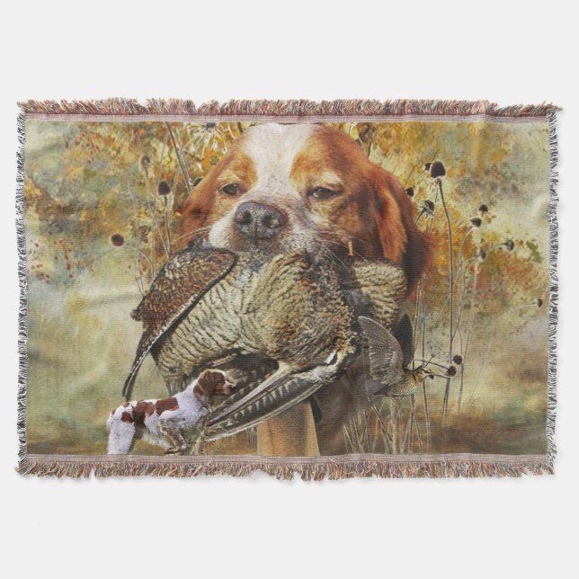 Woodcock hunting with Brittany Spaniel      Throw Blanket (Front)