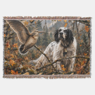 Woodcock Hunting with English Setter ,Art Throw Blanket