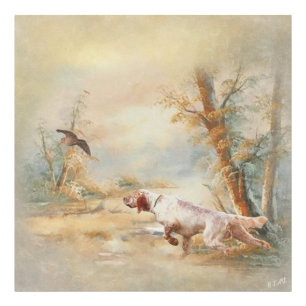 Woodcock Hunting with English Setter in forest, Ar Photo Print