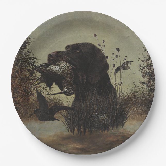 Woodcock Hunting with German Wirehaired Pointer    Paper Plate (Front)
