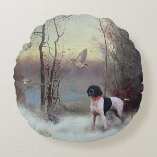 Woodcock Hunting with GSP Round Pillow