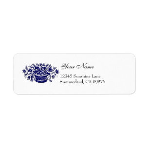 Woodcut Blue Flowers Custom Label