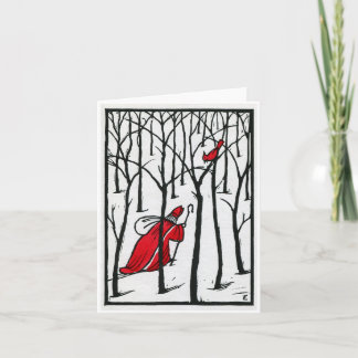 Woodcut Cardinal and Saint Nick Card