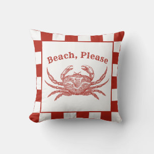 Woodcut Crab, Beach, please, pun Throw Pillow
