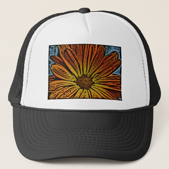 Woodcut Daisy Trucker Hat (Front)