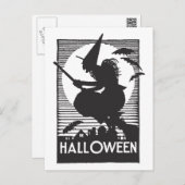 Woodcut Halloween Witch Postcard (Front/Back)