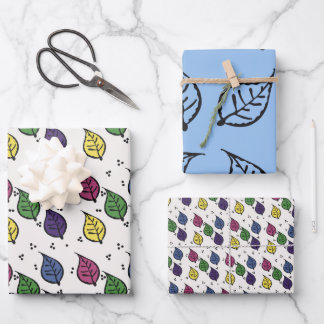 Woodcut Leaf Pattern Wrapping Paper Sheet