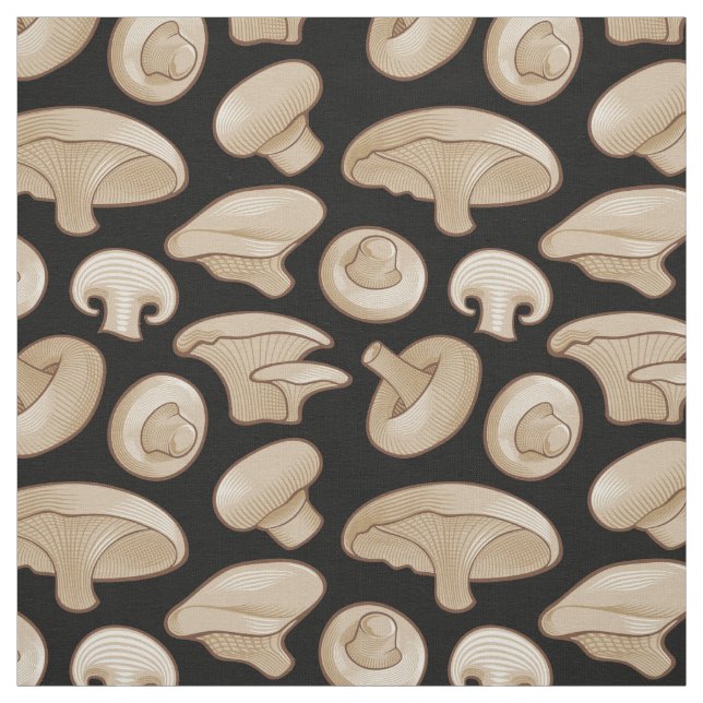 Woodcut Mushrooms Pattern Fabric (Swatch)