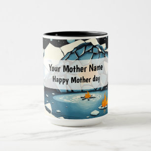 Woodcut Shattered Ice Campfire Embrace Blue Mug
