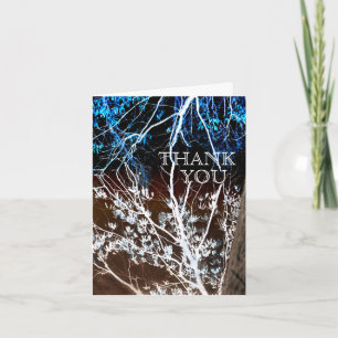 Woodcut Style Blue & Brown Wedding Thank You Cards