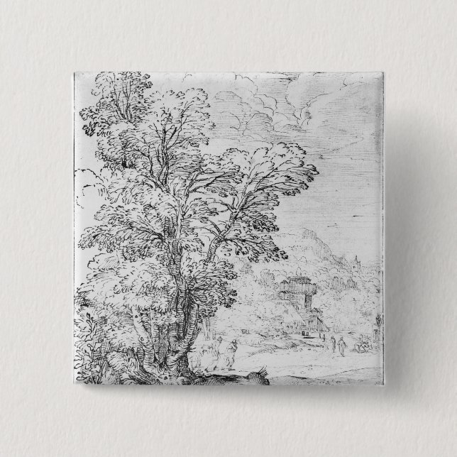 Wooded landscape 2 inch square button (Front)