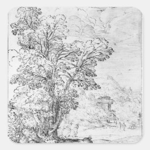 Wooded landscape square sticker