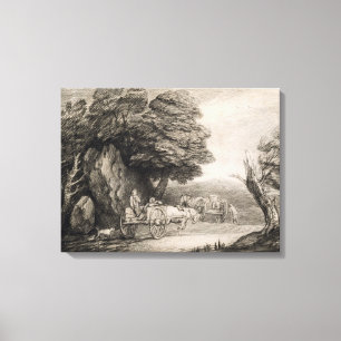 Wooded Landscape with Carts and Figures (etching o Canvas Print