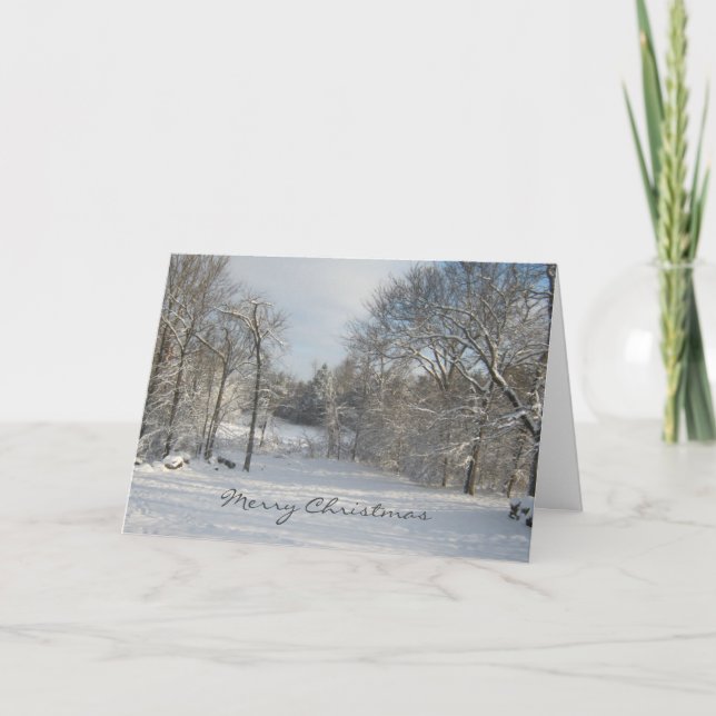 Wooded Snow Scene White Christmas Greeting Card (Front)