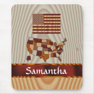 Wooden American flag and map Mouse Pad