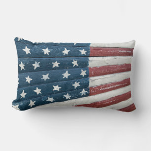wooden American flag Lumbar Pillow