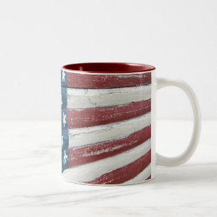 Wooden American Flag Two-Tone Coffee Mug