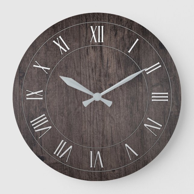 Wooden Antique Roman Numeral Round Wall Clock (Front)